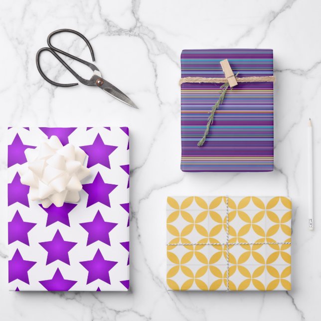 Three Sheets Wrapping Paper - Stars Stripes Petals (Front)