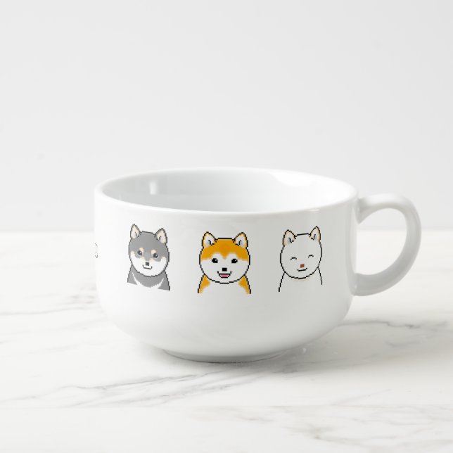 Three Shiba Inu Dog Friends Pixel Art Soup Mug (Left)