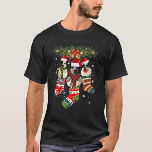 Three Shih Tzu In Sock Christmas Santa X Mas Dog T-Shirt