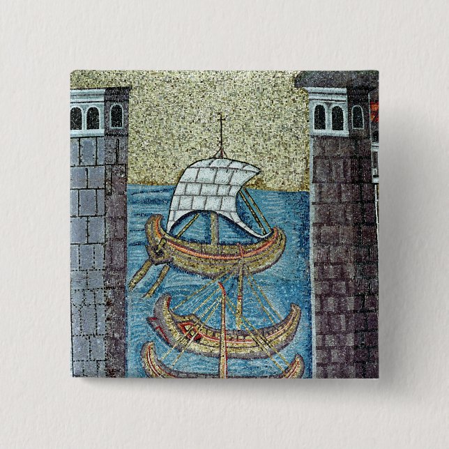 Three ships entering the port of Ravenna Button (Front)
