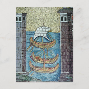 Three ships entering the port of Ravenna Postcard