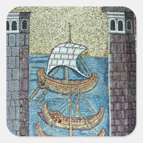 Three ships entering the port of Ravenna Square Sticker