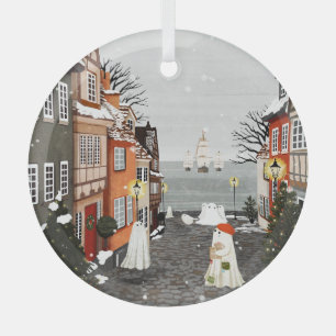 Three Ships Glass Ornament