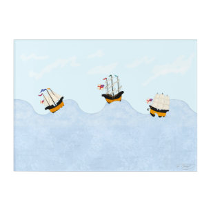 Three Ships Sailing on the Rolling Sea Kids Acrylic Print