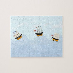 Three Ships Sailing on the Rolling Sea Kids Jigsaw Puzzle
