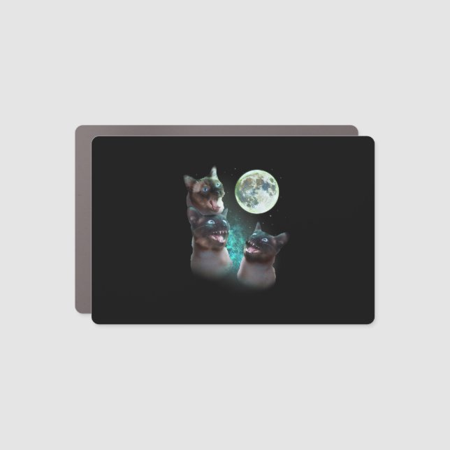 Three Siamese Cats Howl At The Moon Funny Hallowee Car Magnet (Front)