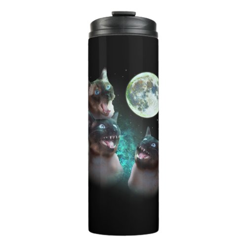 Three Siamese Cats Howl At The Moon Funny Hallowee Thermal Tumbler