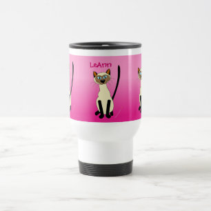 Three Siamese Cats Pink Personalized Stainless Travel Mug