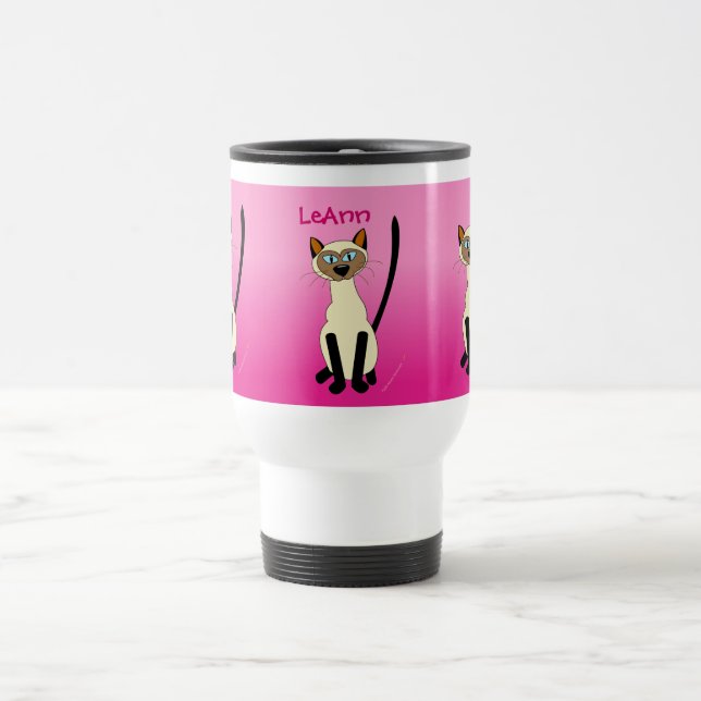 Three Siamese Cats Pink Personalized Stainless Travel Mug (Center)