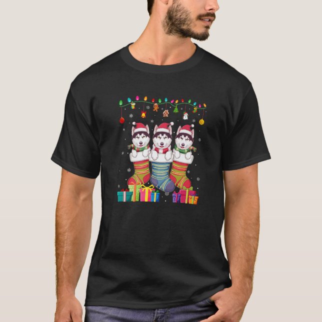 Three Siberian Husky Dog in Sock Funny Boys Girls  T-Shirt (Front)