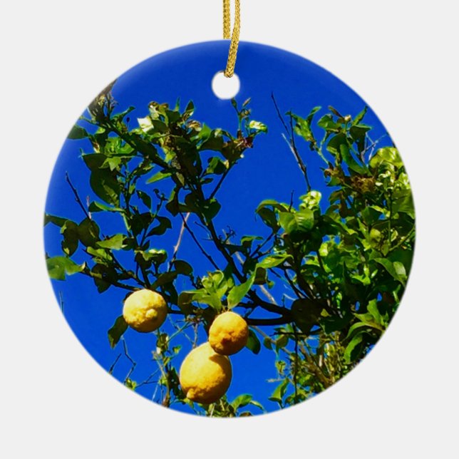 Three Sicilian Lemons Ceramic Ornament (Front)