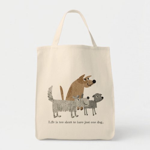 Three simple cartoon mongrel dogs tote bag