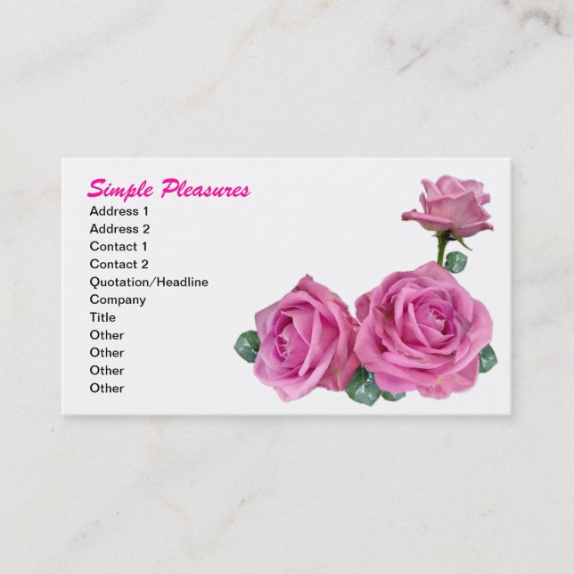 Three Simple Pink Roses Business Card (Front)