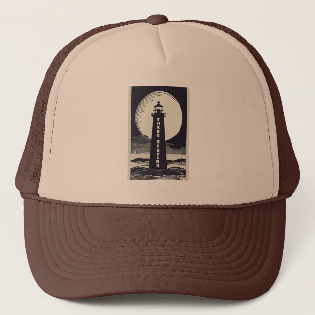 Three Sisters Lighthouse Massachusetts Moon Trucker Hat (Front)