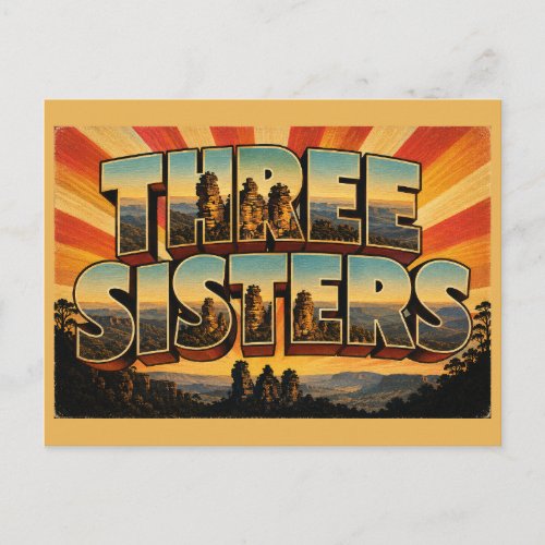 Three Sisters NSW Australia Vintage Travel Art Postcard