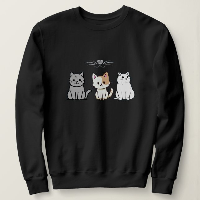 Three Sitting Cartoon Cats Sweatshirt (Design Front)