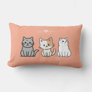 Three Sitting Cats Illustrations Lumbar Pillow