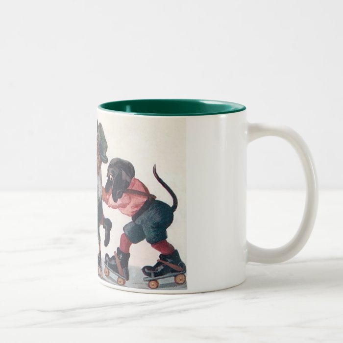 Three Skating Dachshunds   An Anthropomorphic Dog Coffee Mug