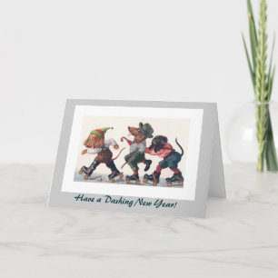 Three Skating Dachshunds New Year's Holiday Card