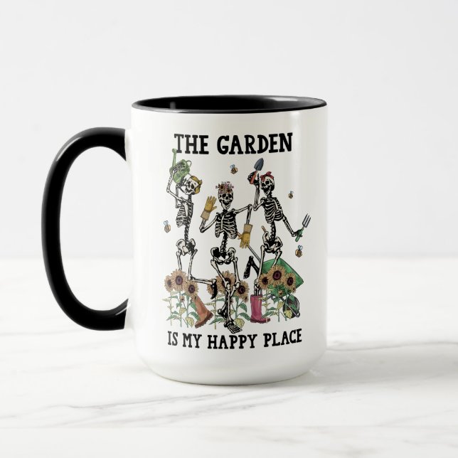 Three Skeletons Dancing Garden Is My Happy Place Mug (Left)
