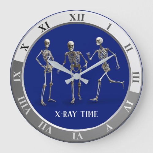 Three Skeletons in Action Xray Time Large Clock