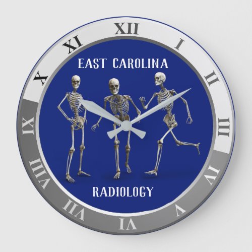 Three Skeletons in Action Your Department Name Large Clock