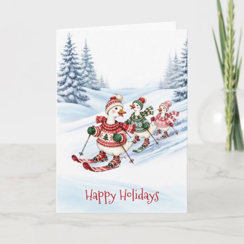 Three Skiing Ducks Holiday Card