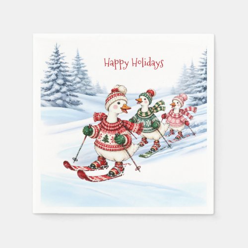 Three Skiing Ducks Holiday Napkins