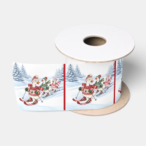 Three Skiing Ducks Holiday Ribbon