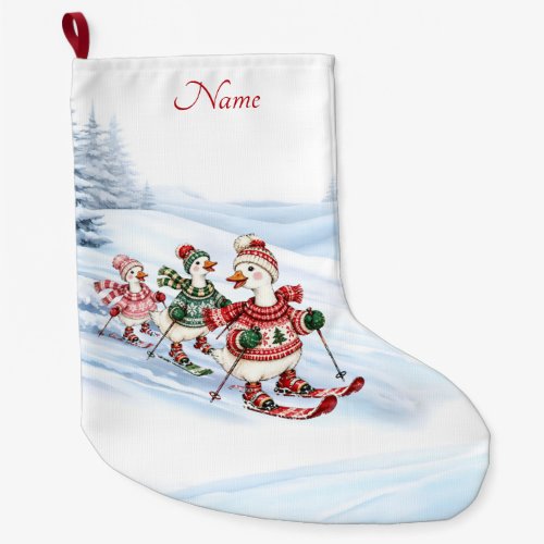 Three Skiing Ducks Holiday Stocking