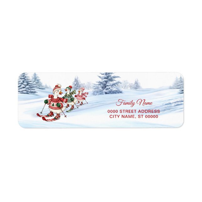 Three Skiing Ducks Return Address Label (Front)