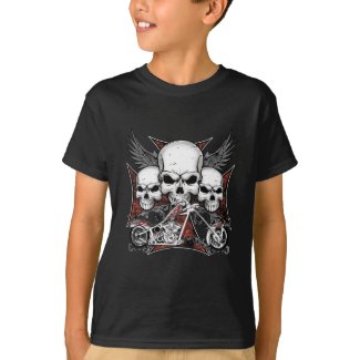 Three Skull with Red Chopper Motorcycle Boy T-Shirt