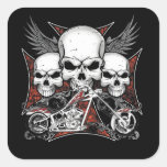 Three Skull with Red Chopper Motorcycle    Square  Square Sticker