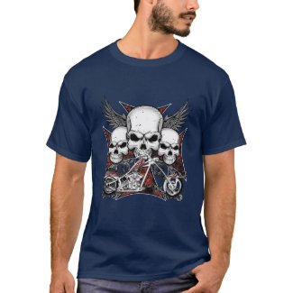 Three Skull with Red Chopper Motorcycle T-Shirt