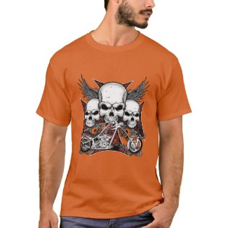 Three Skull with Red Chopper Motorcycle T-Shirt