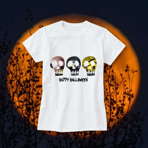 Three skulls Halloween T_Shirts