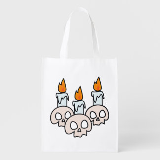 Three Skulls with Burning Candles Grocery Bag