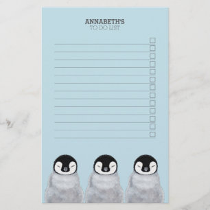 Three Sleeping Baby Penguin Chicks To Do List Stationery