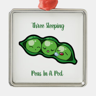 Three Sleeping Peas In A Pod Metal Ornament
