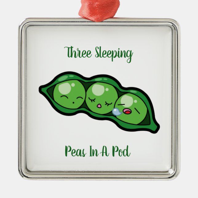Three Sleeping Peas In A Pod Metal Ornament (Front)