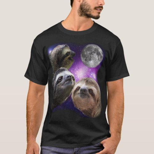 Three Sloths Howling At Moon Like Wolves T_Shirt