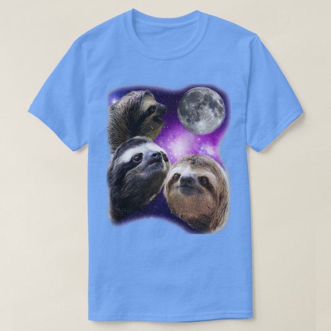 Three Sloths Howling At The Moon Funny Parody T-Shirt (Design Front)