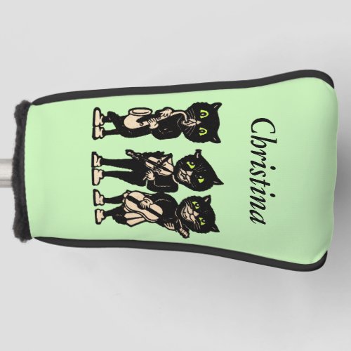 Three Smiling Black Cat Musicians Playing Music Golf Head Cover