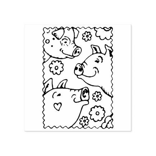 THREE SMILING PIGS FARM FAMILY HAPPY BARNYARD RUBBER STAMP