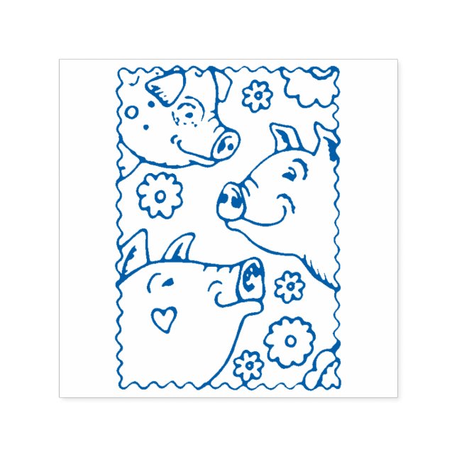 THREE SMILING PIGS, FARM FAMILY, HAPPY BARNYARD SELF-INKING STAMP (Design)