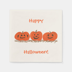 Three smiling pumpkins Happy Halloween Napkins