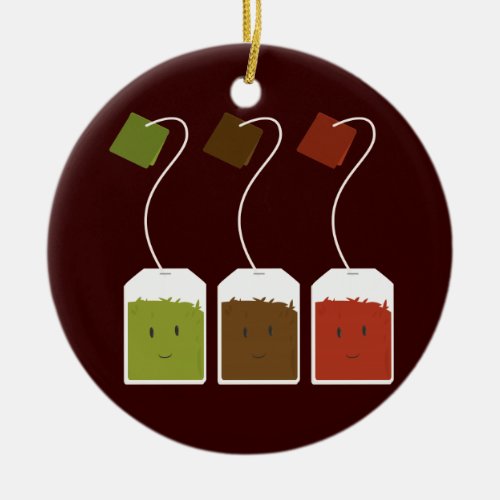 Three smiling tea bags ceramic ornament