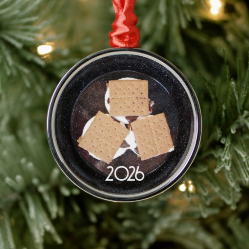 Three S'mores on a Metal Camp Plate Ornament