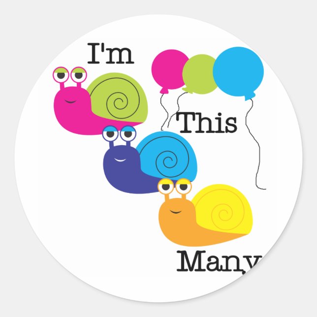 Three Snails I'm  This Many Tshirts and Gifts Classic Round Sticker (Front)