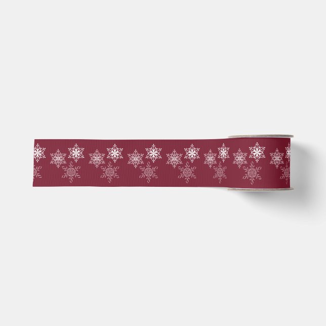 Three Snowflakes Minimal Red and White Christmas  Grosgrain Ribbon (Front)